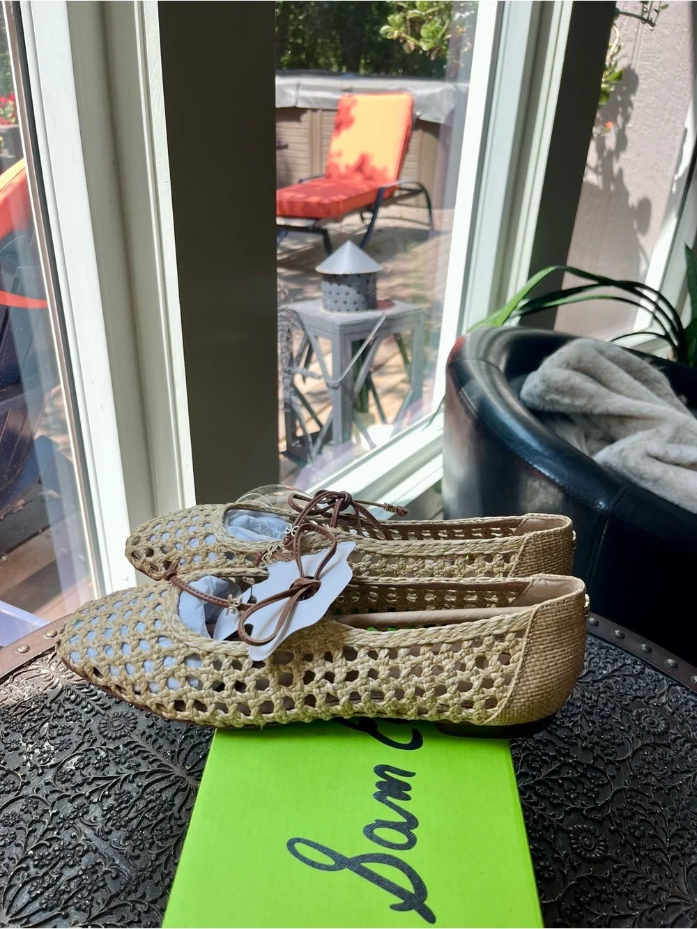 SAM EDELMAN MARCIE BALLET FLATS IN BLEACHED BEECHWOOD TAN WEAVE 8.5